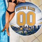 Personalised West Coast Eagles Fan Pride Beach Blanket Muscular Eagle Mascot Graphic Art With Perth City Skyline
