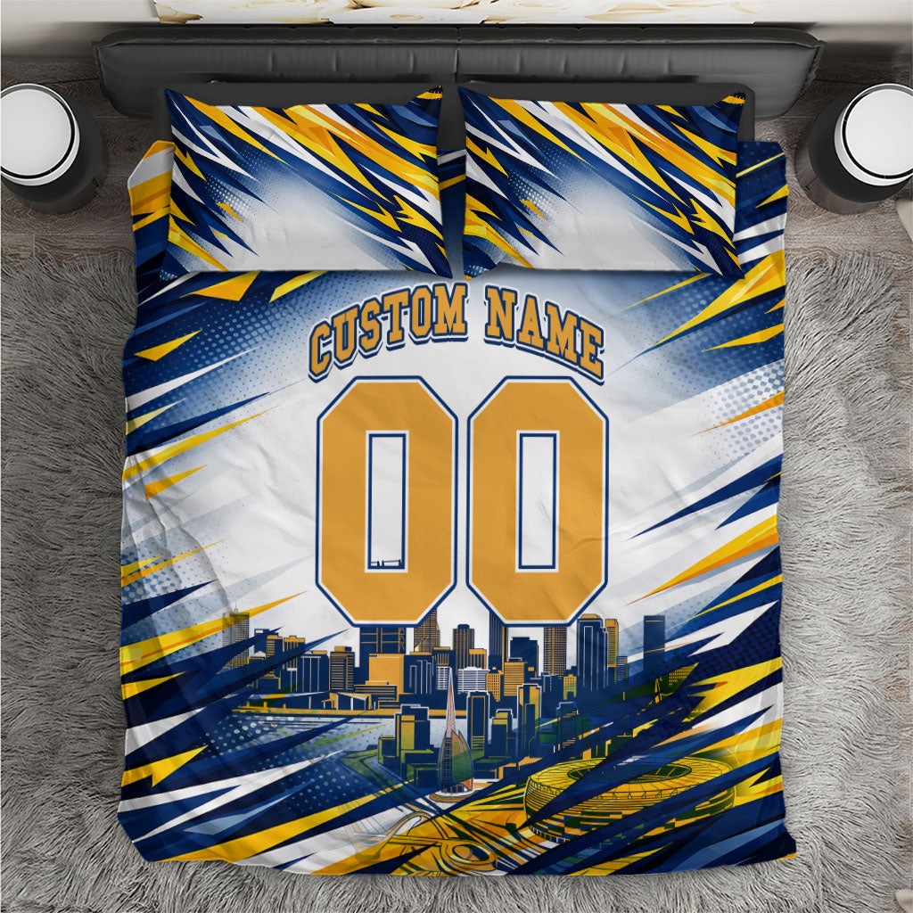 Personalised West Coast Eagles Fan Pride Bedding Set Muscular Eagle Mascot Graphic Art With Perth City Skyline