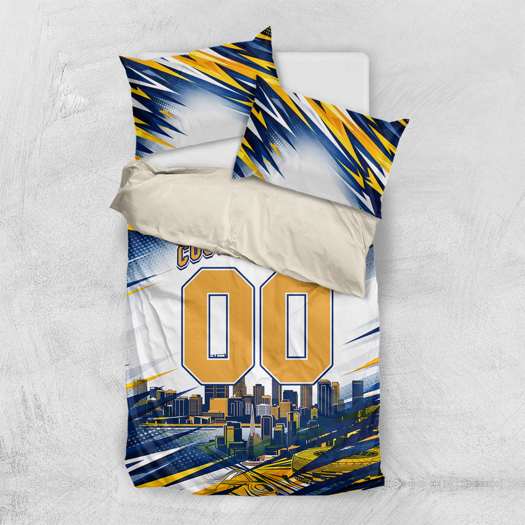 Personalised West Coast Eagles Fan Pride Bedding Set Muscular Eagle Mascot Graphic Art With Perth City Skyline