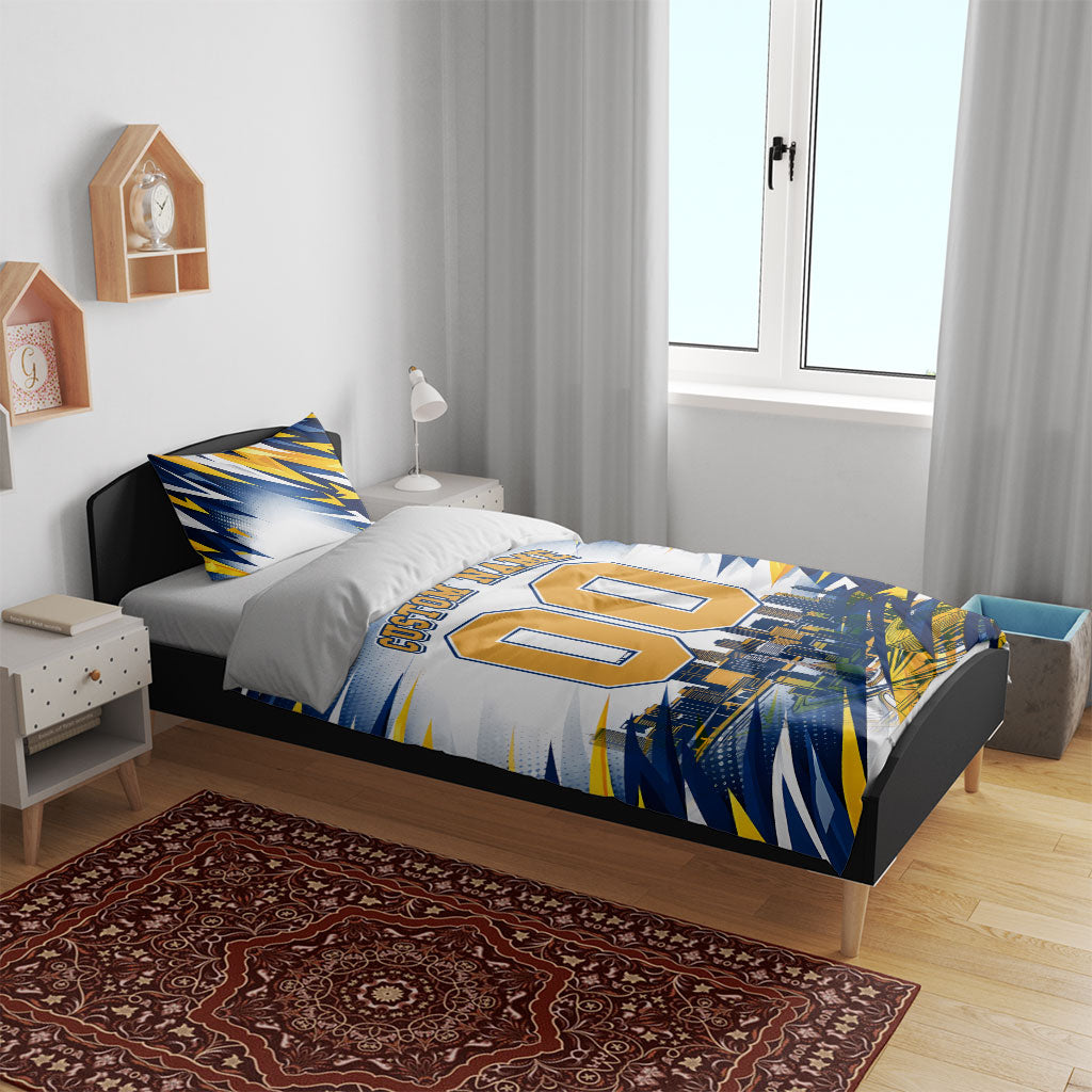 Personalised West Coast Eagles Fan Pride Bedding Set Muscular Eagle Mascot Graphic Art With Perth City Skyline
