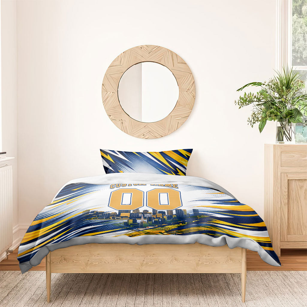 Personalised West Coast Eagles Fan Pride Bedding Set Muscular Eagle Mascot Graphic Art With Perth City Skyline