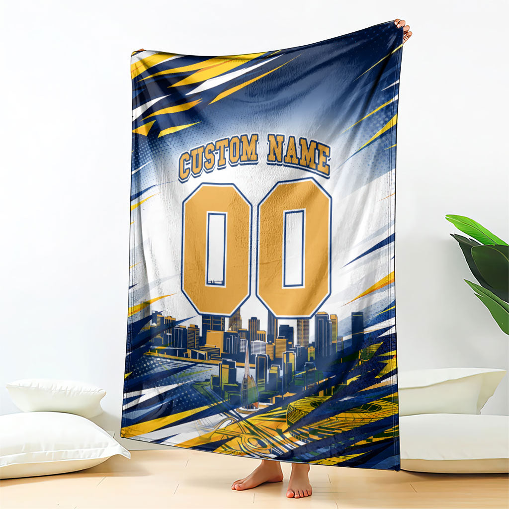 Personalised West Coast Eagles Fan Pride Blanket Muscular Eagle Mascot Graphic Art With Perth City Skyline