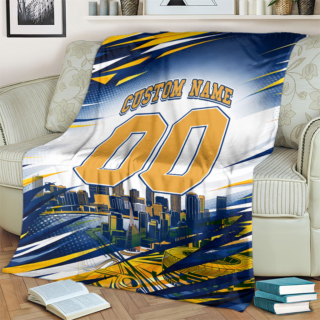 Personalised West Coast Eagles Fan Pride Blanket Muscular Eagle Mascot Graphic Art With Perth City Skyline