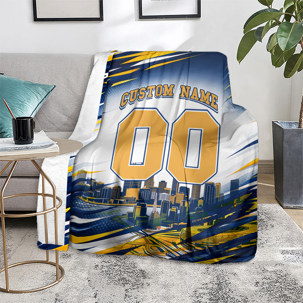 Personalised West Coast Eagles Fan Pride Blanket Muscular Eagle Mascot Graphic Art With Perth City Skyline