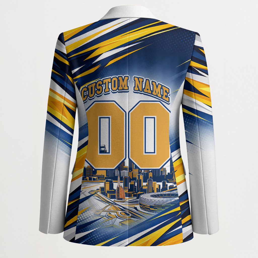 Personalised West Coast Eagles Fan Pride Blazer Muscular Eagle Mascot Graphic Art With Perth City Skyline