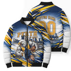 Personalised West Coast Eagles Fan Pride Bomber Puffer Jacket Muscular Eagle Mascot Graphic Art With Perth City Skyline