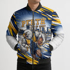 Personalised West Coast Eagles Fan Pride Bomber Puffer Jacket Muscular Eagle Mascot Graphic Art With Perth City Skyline