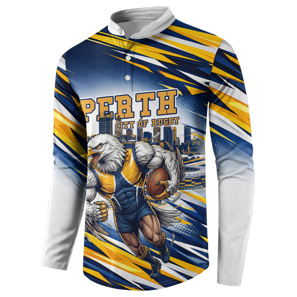 Personalised West Coast Eagles Fan Pride Button Sweatshirt Muscular Eagle Mascot Graphic Art With Perth City Skyline