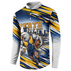 Personalised West Coast Eagles Fan Pride Button Sweatshirt Muscular Eagle Mascot Graphic Art With Perth City Skyline