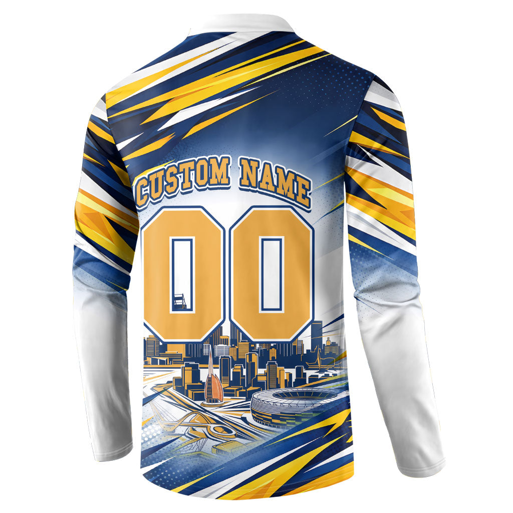 Personalised West Coast Eagles Fan Pride Button Sweatshirt Muscular Eagle Mascot Graphic Art With Perth City Skyline