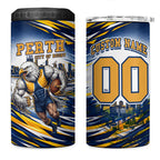 Personalised West Coast Eagles Fan Pride 4 in 1 Can Cooler Tumbler Muscular Eagle Mascot Graphic Art With Perth City Skyline