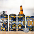 Personalised West Coast Eagles Fan Pride 4 in 1 Can Cooler Tumbler Muscular Eagle Mascot Graphic Art With Perth City Skyline
