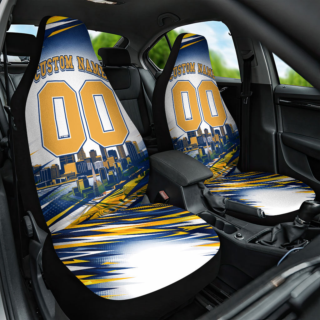 Personalised West Coast Eagles Fan Pride Car Seat Cover Muscular Eagle Mascot Graphic Art With Perth City Skyline