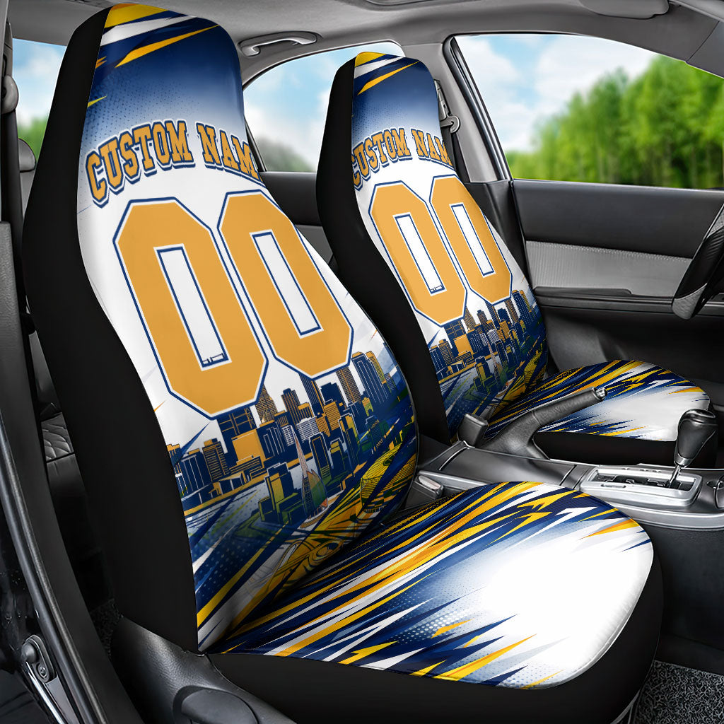 Personalised West Coast Eagles Fan Pride Car Seat Cover Muscular Eagle Mascot Graphic Art With Perth City Skyline