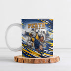 Personalised West Coast Eagles Fan Pride Ceramic Mug Muscular Eagle Mascot Graphic Art With Perth City Skyline