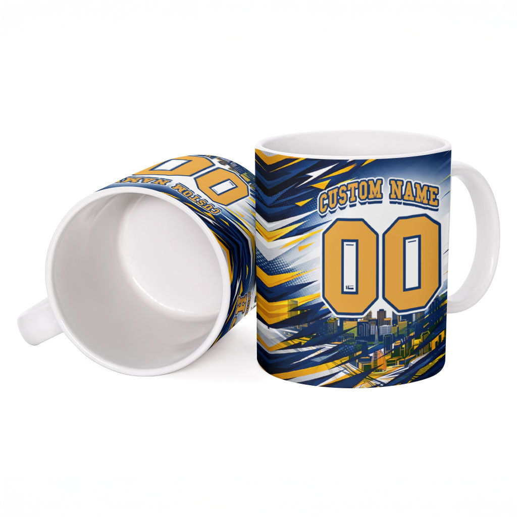 Personalised West Coast Eagles Fan Pride Ceramic Mug Muscular Eagle Mascot Graphic Art With Perth City Skyline