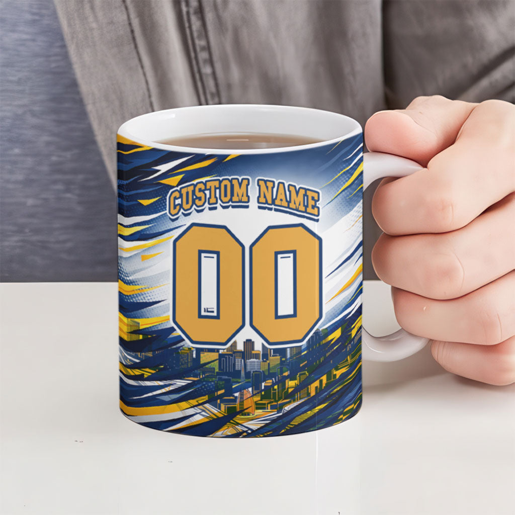 Personalised West Coast Eagles Fan Pride Ceramic Mug Muscular Eagle Mascot Graphic Art With Perth City Skyline