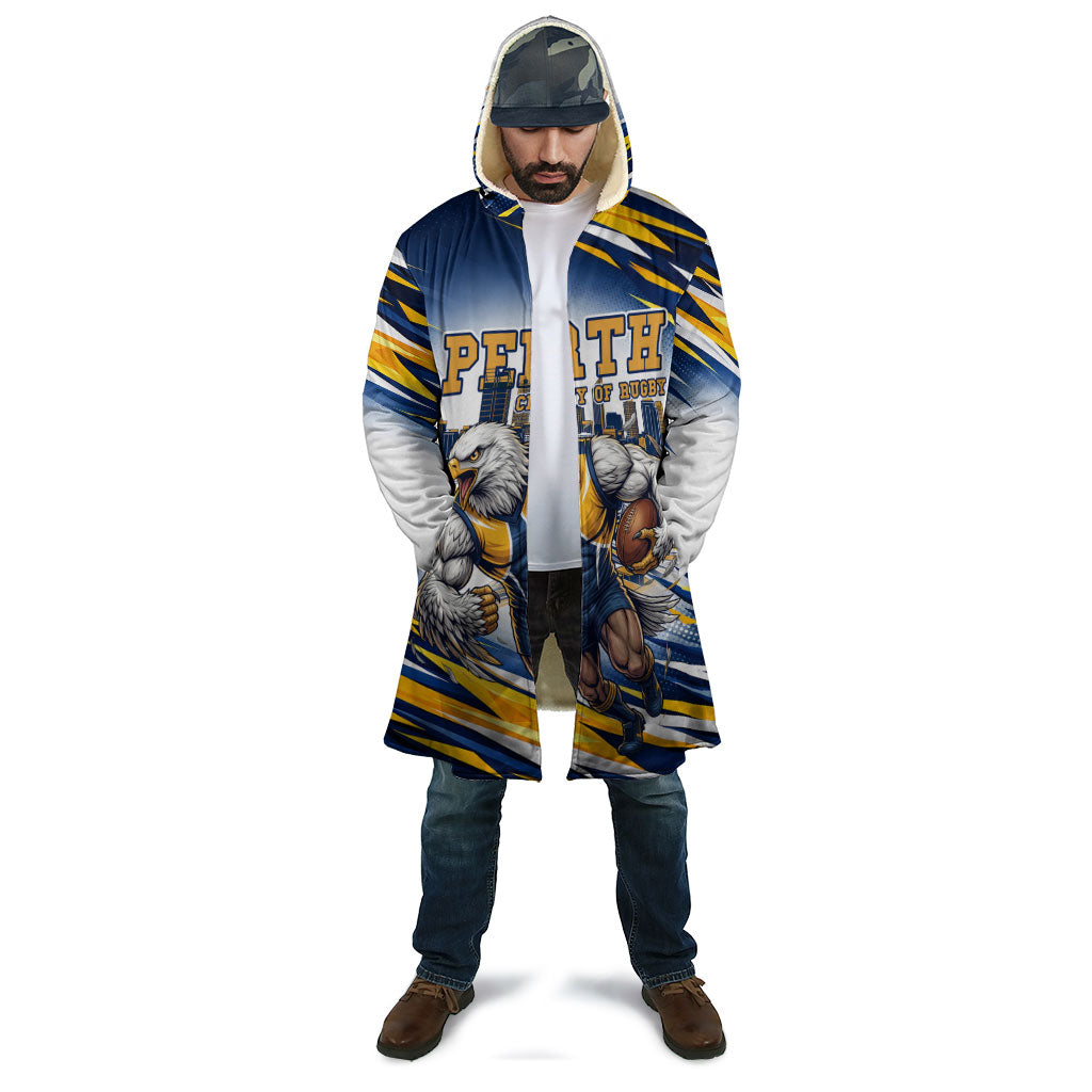 Personalised West Coast Eagles Fan Pride Cloak Muscular Eagle Mascot Graphic Art With Perth City Skyline