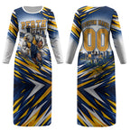 Personalised West Coast Eagles Fan Pride Couples Matching Long Sleeve Bodycon Dress and Hawaiian Shirt Muscular Eagle Mascot Graphic Art With Perth City Skyline