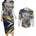 Personalised West Coast Eagles Fan Pride Couples Matching Long Sleeve Bodycon Dress and Long Sleeve Button Shirt Muscular Eagle Mascot Graphic Art With Perth City Skyline
