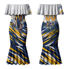 Personalised West Coast Eagles Fan Pride Couples Matching Mermaid Dress and Hawaiian Shirt Muscular Eagle Mascot Graphic Art With Perth City Skyline