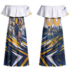 Personalised West Coast Eagles Fan Pride Couples Matching Off Shoulder Maxi Dress and Hawaiian Shirt Muscular Eagle Mascot Graphic Art With Perth City Skyline