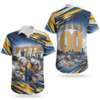 Personalised West Coast Eagles Fan Pride Couples Matching Short Sleeve Bodycon Dress and Hawaiian Shirt Muscular Eagle Mascot Graphic Art With Perth City Skyline