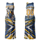 Personalised West Coast Eagles Fan Pride Couples Matching Tank Maxi Dress and Long Sleeve Button Shirt Muscular Eagle Mascot Graphic Art With Perth City Skyline