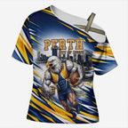 Personalised West Coast Eagles Fan Pride Cross Shoulder Shirt Muscular Eagle Mascot Graphic Art With Perth City Skyline