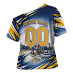 Personalised West Coast Eagles Fan Pride Cross Shoulder Shirt Muscular Eagle Mascot Graphic Art With Perth City Skyline