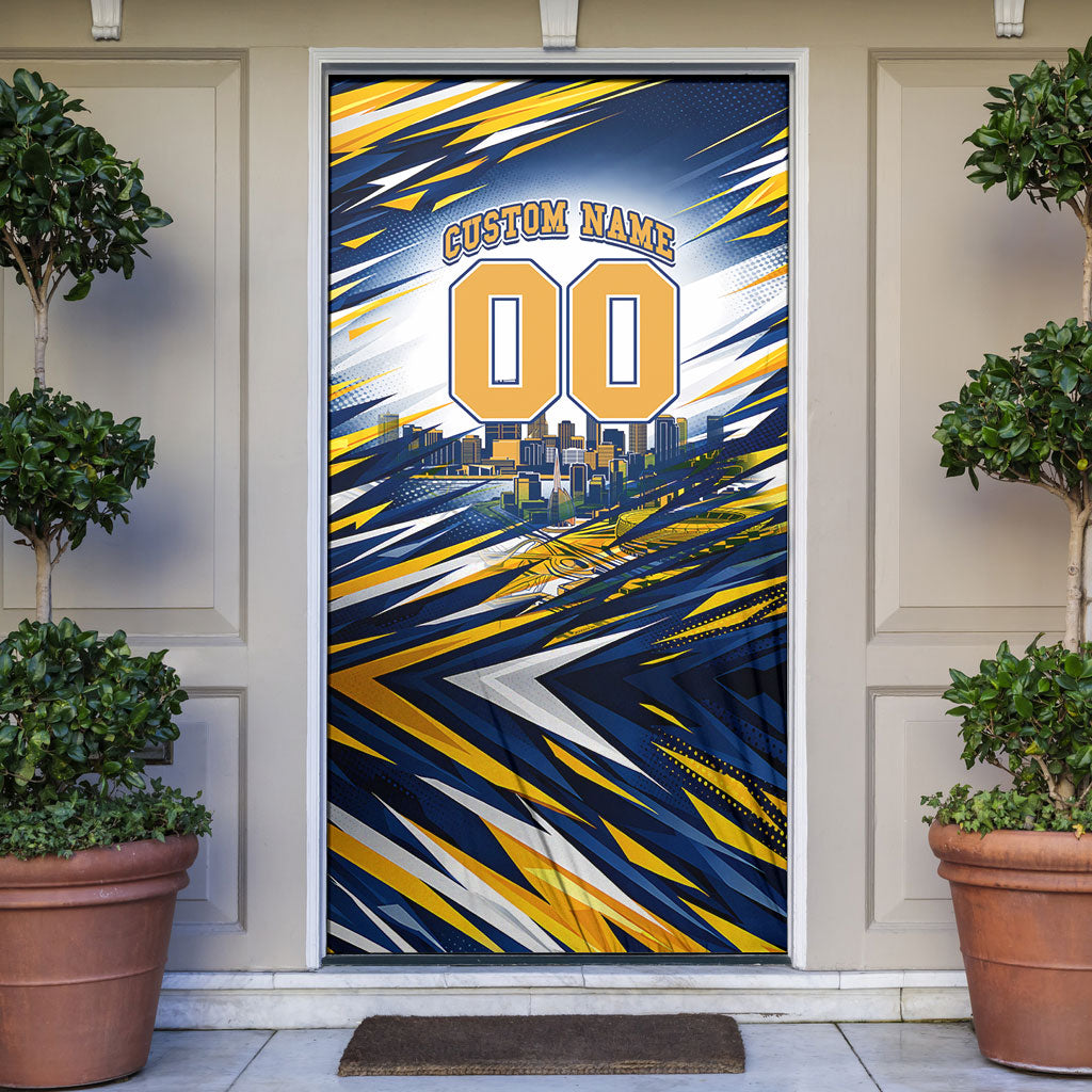Personalised West Coast Eagles Fan Pride Door Cover Muscular Eagle Mascot Graphic Art With Perth City Skyline