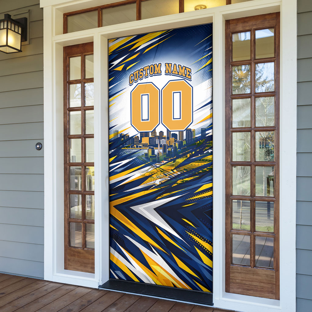 Personalised West Coast Eagles Fan Pride Door Cover Muscular Eagle Mascot Graphic Art With Perth City Skyline