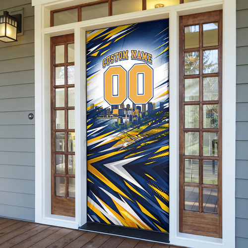 Personalised West Coast Eagles Fan Pride Door Cover Muscular Eagle Mascot Graphic Art With Perth City Skyline