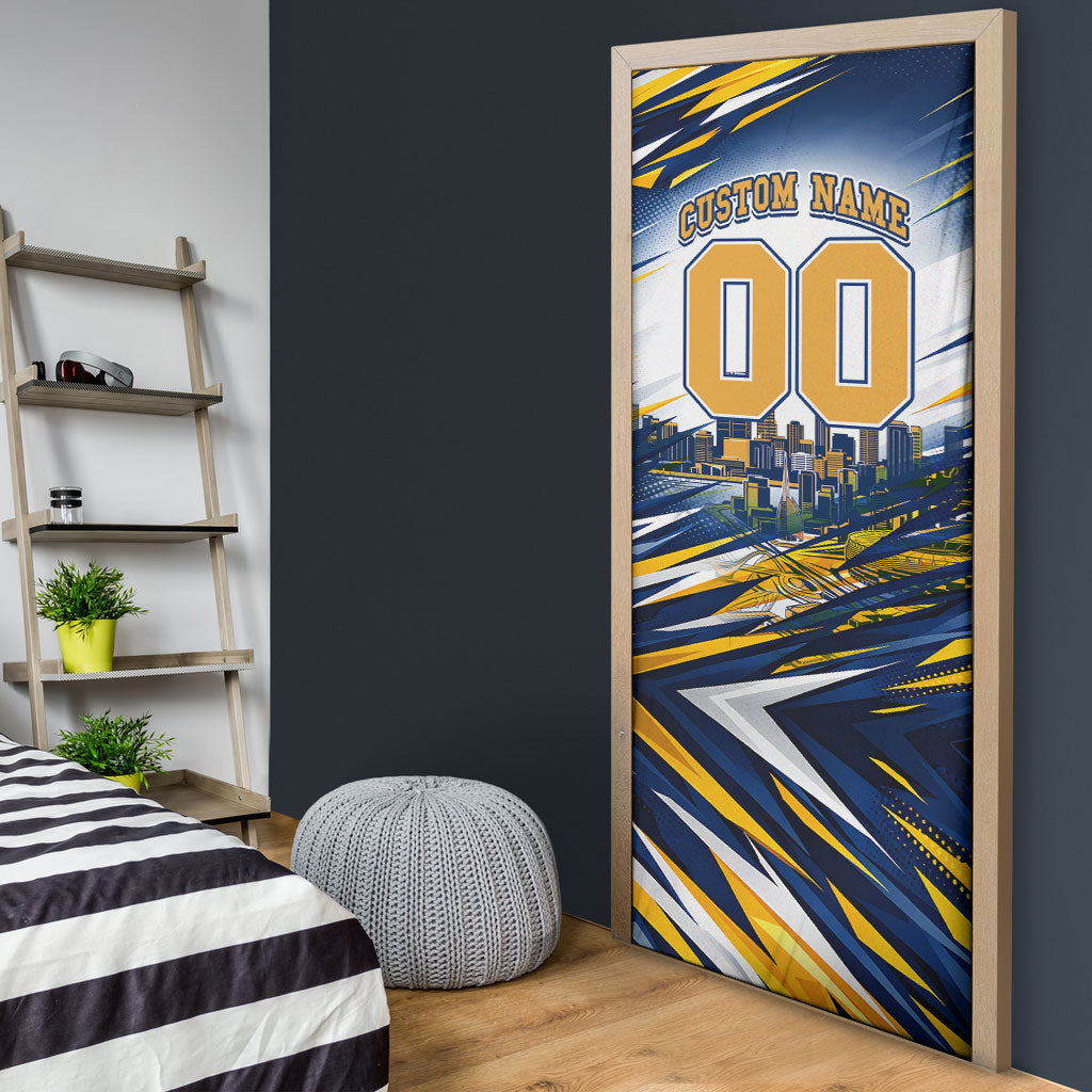 Personalised West Coast Eagles Fan Pride Door Cover Muscular Eagle Mascot Graphic Art With Perth City Skyline