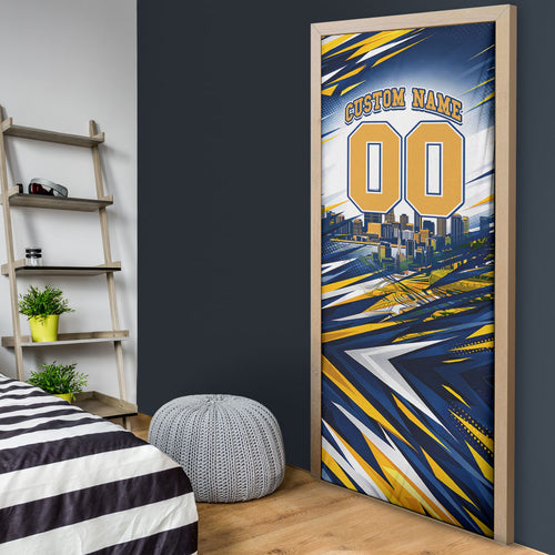 Personalised West Coast Eagles Fan Pride Door Cover Muscular Eagle Mascot Graphic Art With Perth City Skyline