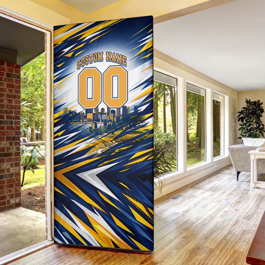 Personalised West Coast Eagles Fan Pride Door Cover Muscular Eagle Mascot Graphic Art With Perth City Skyline