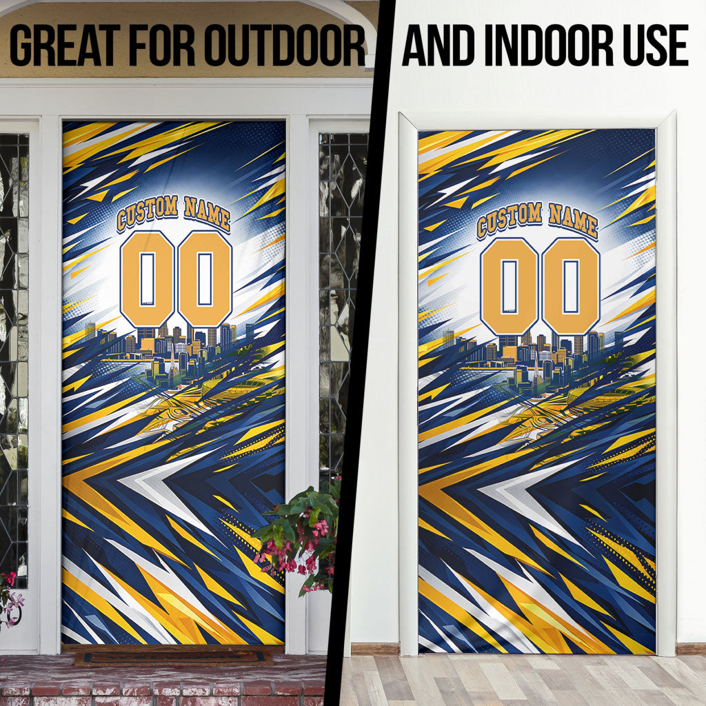 Personalised West Coast Eagles Fan Pride Door Cover Muscular Eagle Mascot Graphic Art With Perth City Skyline
