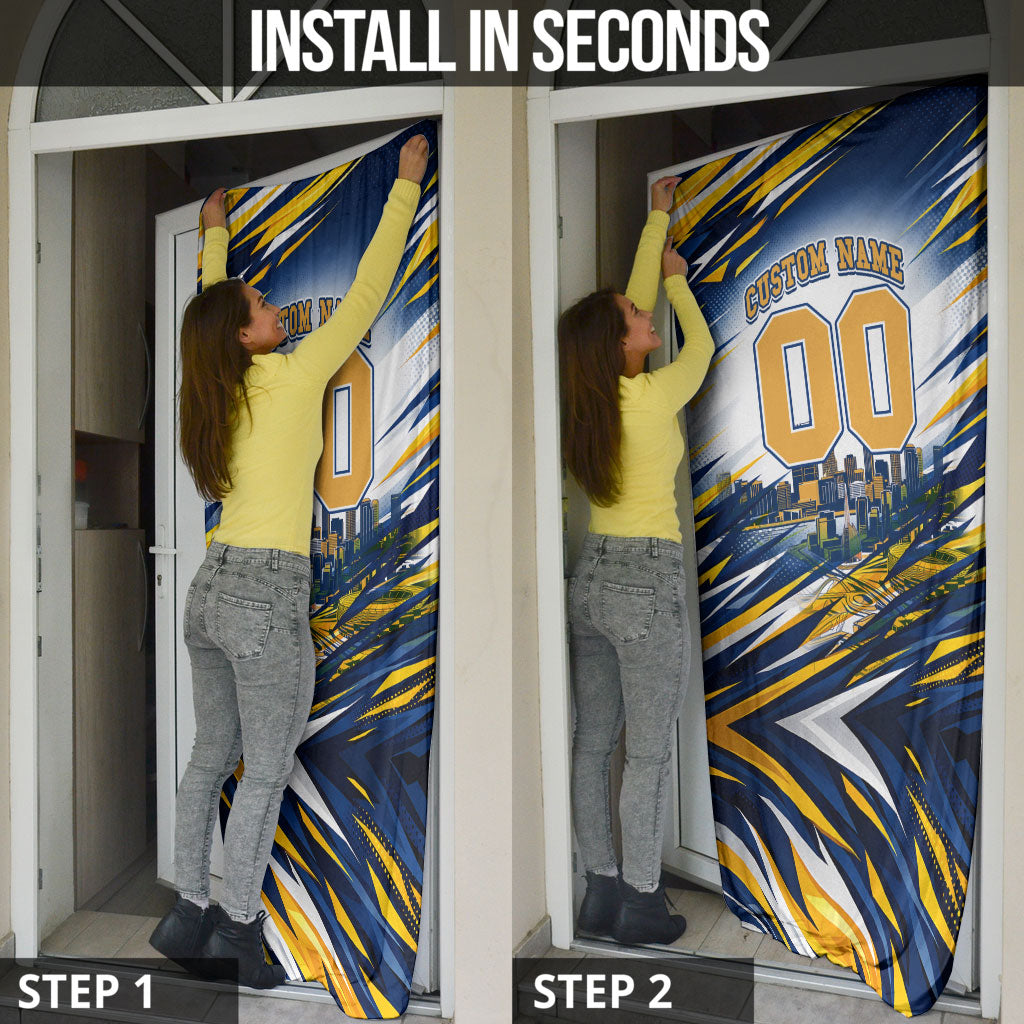 Personalised West Coast Eagles Fan Pride Door Cover Muscular Eagle Mascot Graphic Art With Perth City Skyline