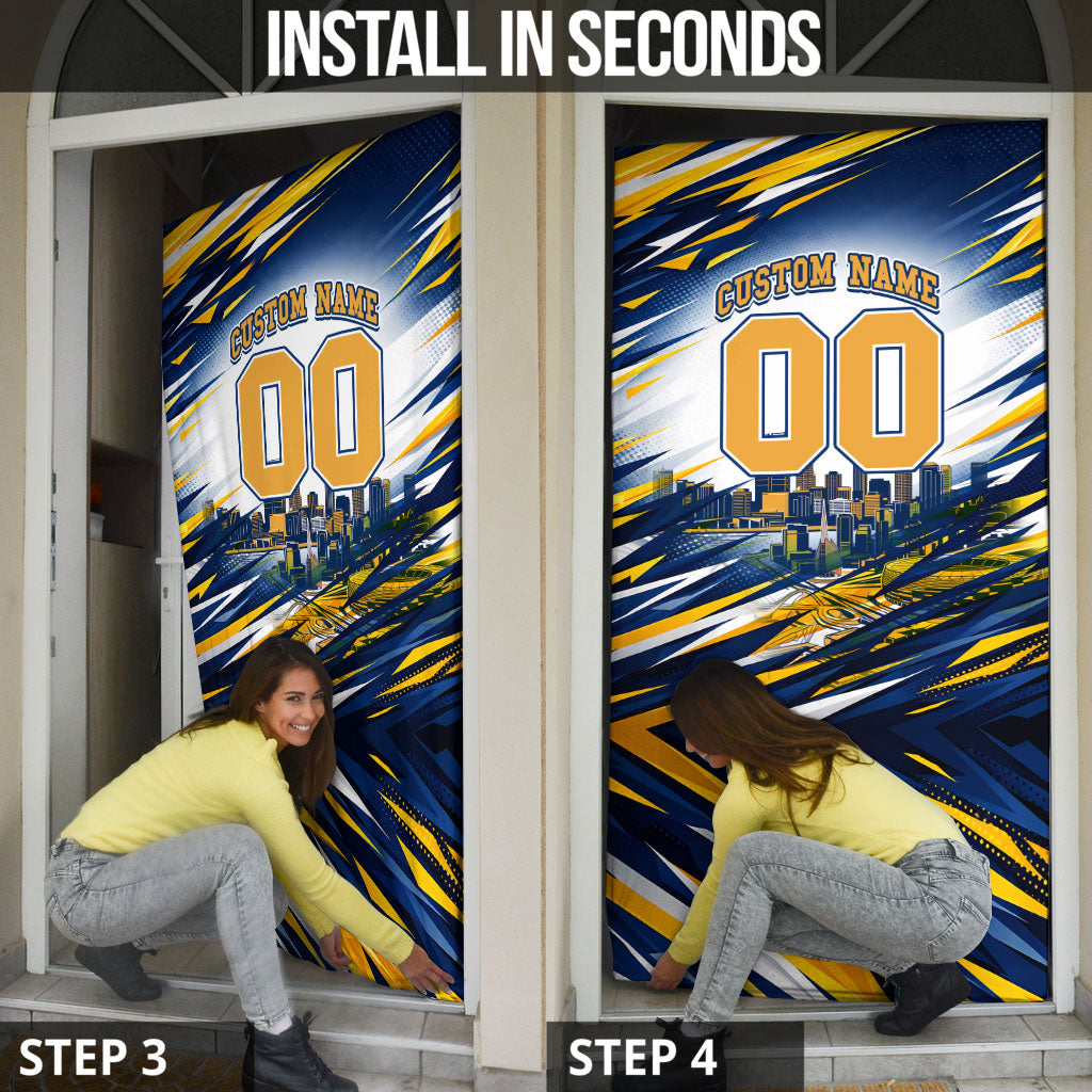 Personalised West Coast Eagles Fan Pride Door Cover Muscular Eagle Mascot Graphic Art With Perth City Skyline