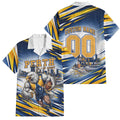 Personalised West Coast Eagles Fan Pride Family Matching Off Shoulder Short Dress and Hawaiian Shirt Muscular Eagle Mascot Graphic Art With Perth City Skyline