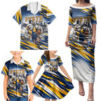 Personalised West Coast Eagles Fan Pride Family Matching Puletasi and Hawaiian Shirt Muscular Eagle Mascot Graphic Art With Perth City Skyline