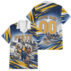 Personalised West Coast Eagles Fan Pride Family Matching Summer Maxi Dress and Hawaiian Shirt Muscular Eagle Mascot Graphic Art With Perth City Skyline