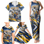 Personalised West Coast Eagles Fan Pride Family Matching Tank Maxi Dress and Hawaiian Shirt Muscular Eagle Mascot Graphic Art With Perth City Skyline