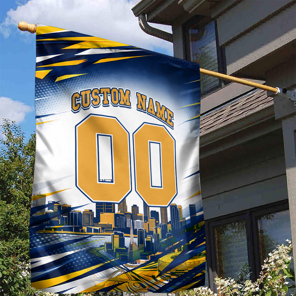 Personalised West Coast Eagles Fan Pride Garden Flag Muscular Eagle Mascot Graphic Art With Perth City Skyline