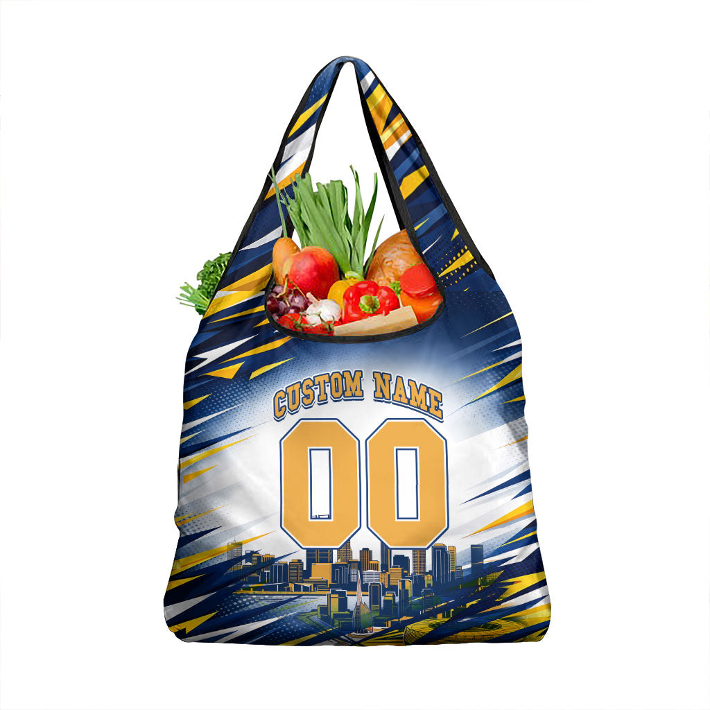 Personalised West Coast Eagles Fan Pride Grocery Bag Muscular Eagle Mascot Graphic Art With Perth City Skyline