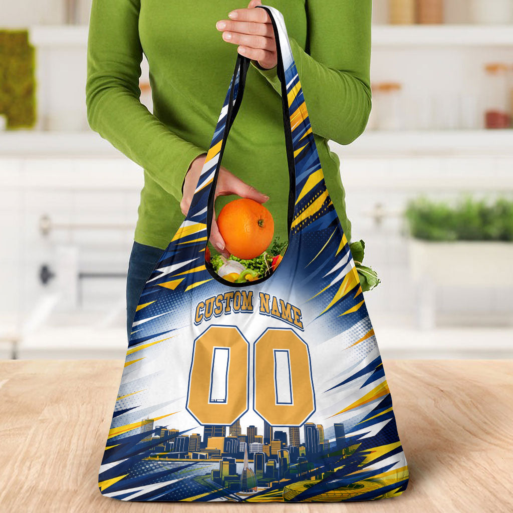 Personalised West Coast Eagles Fan Pride Grocery Bag Muscular Eagle Mascot Graphic Art With Perth City Skyline