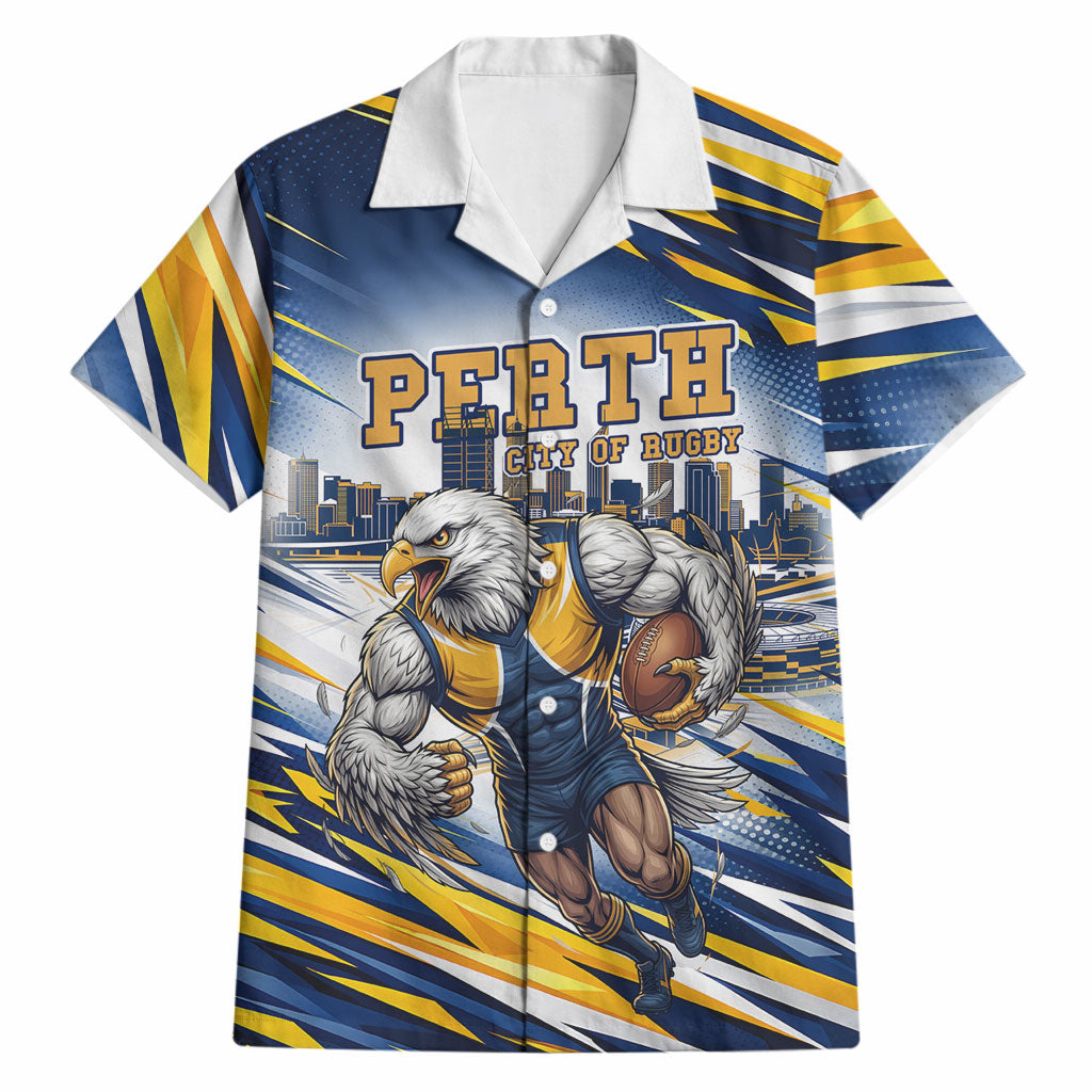 Personalised West Coast Eagles Fan Pride Hawaiian Shirt Muscular Eagle Mascot Graphic Art With Perth City Skyline