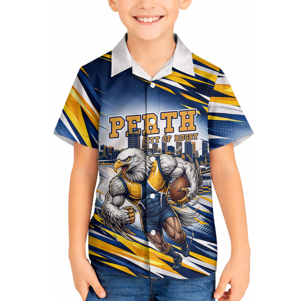 Personalised West Coast Eagles Fan Pride Hawaiian Shirt Muscular Eagle Mascot Graphic Art With Perth City Skyline