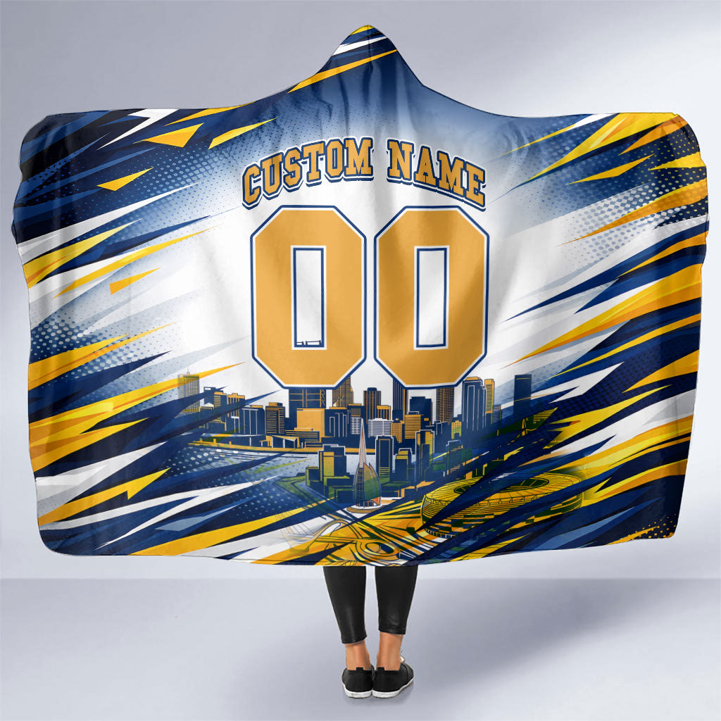 Personalised West Coast Eagles Fan Pride Hooded Blanket Muscular Eagle Mascot Graphic Art With Perth City Skyline
