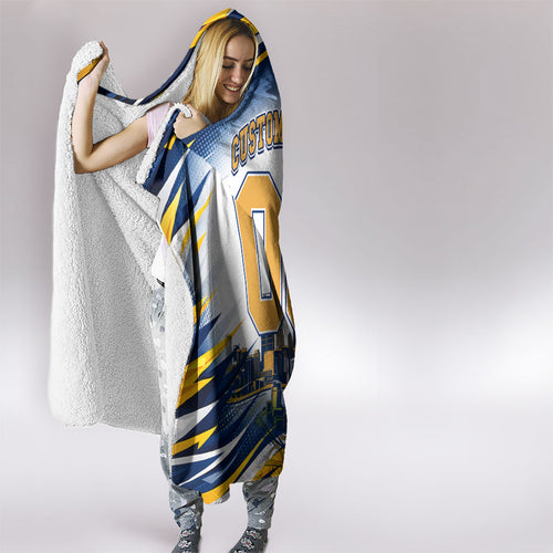 Personalised West Coast Eagles Fan Pride Hooded Blanket Muscular Eagle Mascot Graphic Art With Perth City Skyline